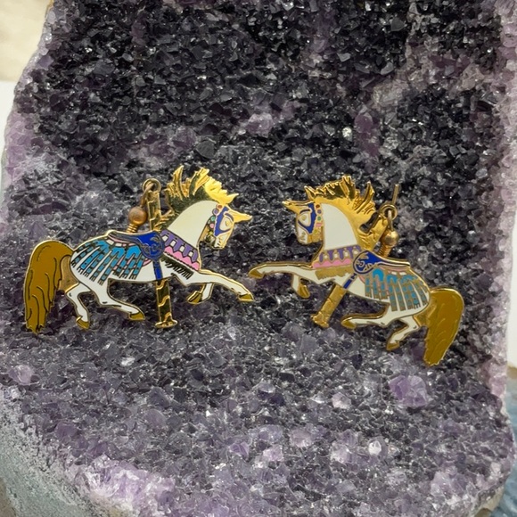 Carousel Classics Jewelry - Carousel Classics Gold & Blue Carousel Horse French Wire Earrings W/Enamel Paint